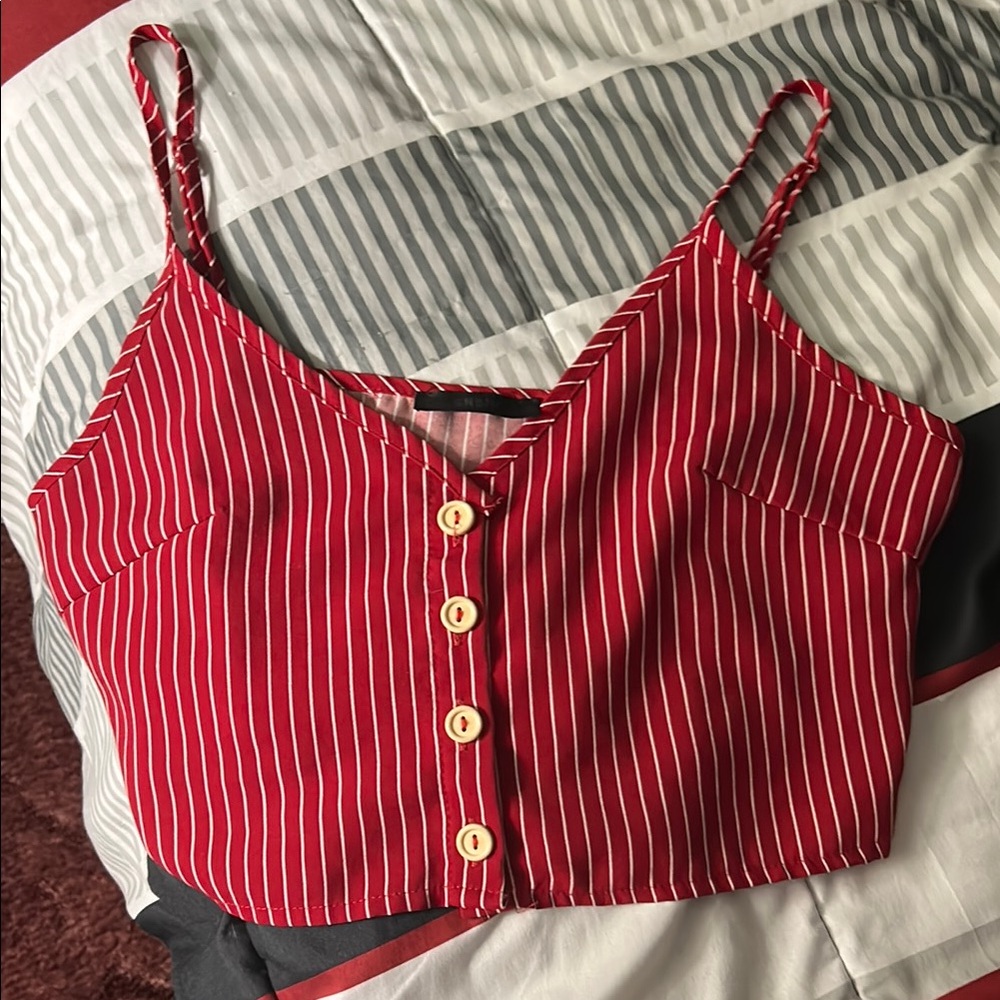 SHEIN Red and White Buttoned Crop Camisole